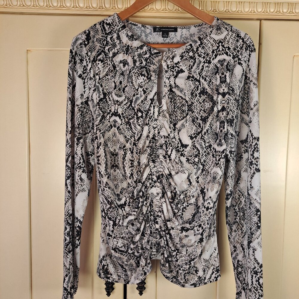 INC International Concepts NWT Snakeprint Keyhole Ruched Long Sleeve Top Sz XL
